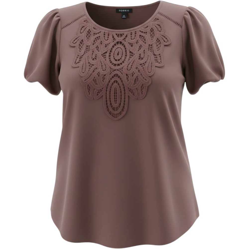 TORRID Boho Peasant Top Sz00 Rose Taupe Crochet Embroidered Flutter Fairygrunge